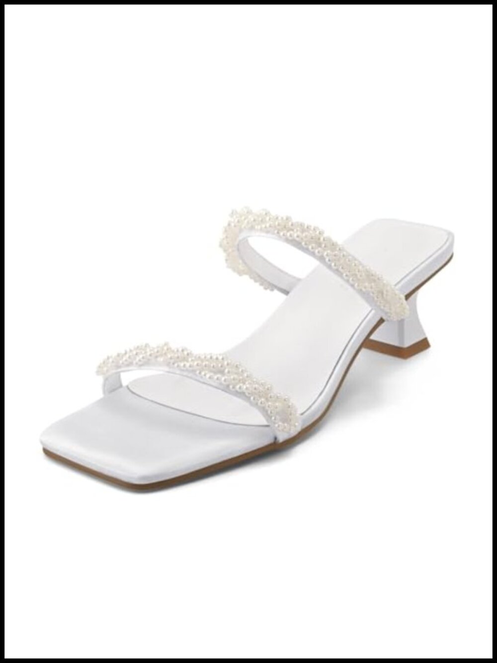 Kitten Heel Mules Square Toe Pearl Strappy Sandals Slip On Dress Shoes